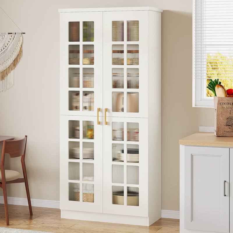 8 Tier Tall Modern Bookcase with Acrylic Doors, Adjustable Shelves