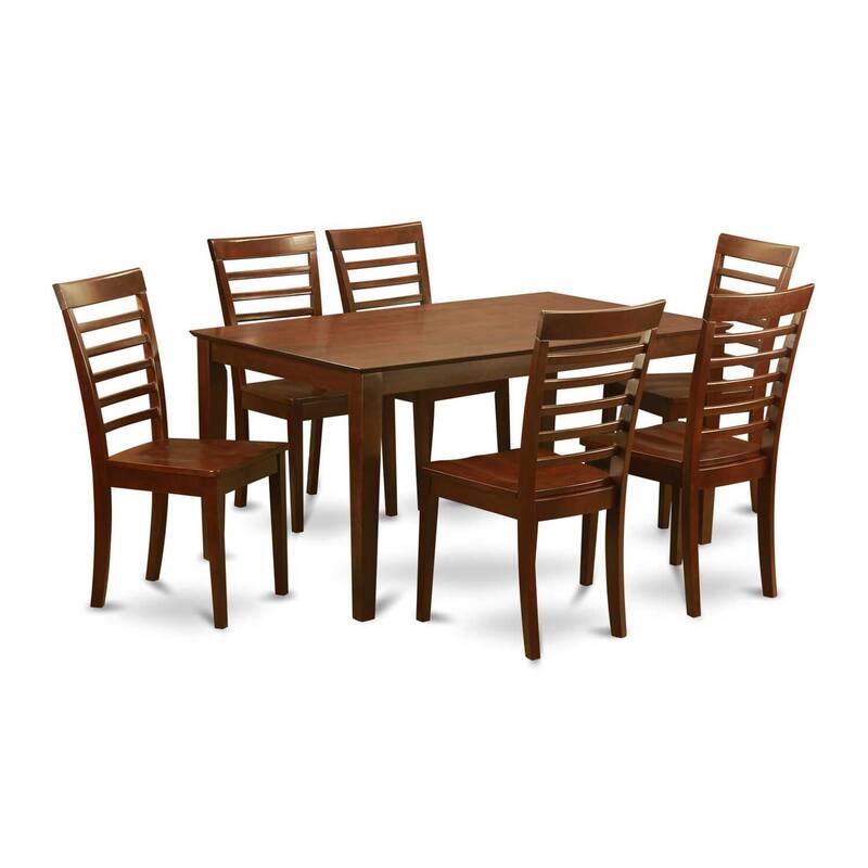 HomeStock 7-Piece Rectangle Mahogany Finish Solid Wood Top Dining Table with 6 Chairs