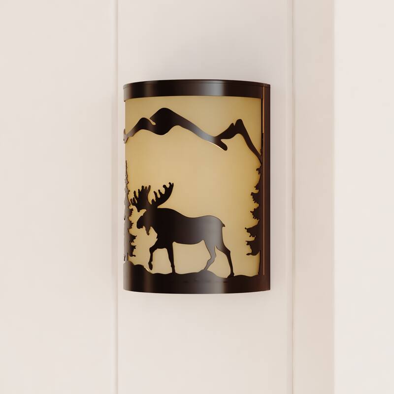 Yellowstone 1 Light Bronze Rustic Moose Tree Flush Indoor Outdoor Wall Sconce - 8-in W x 11-in H x 5-in D - Burnished Bronze - 8-in W x 11-in H x 5-in D