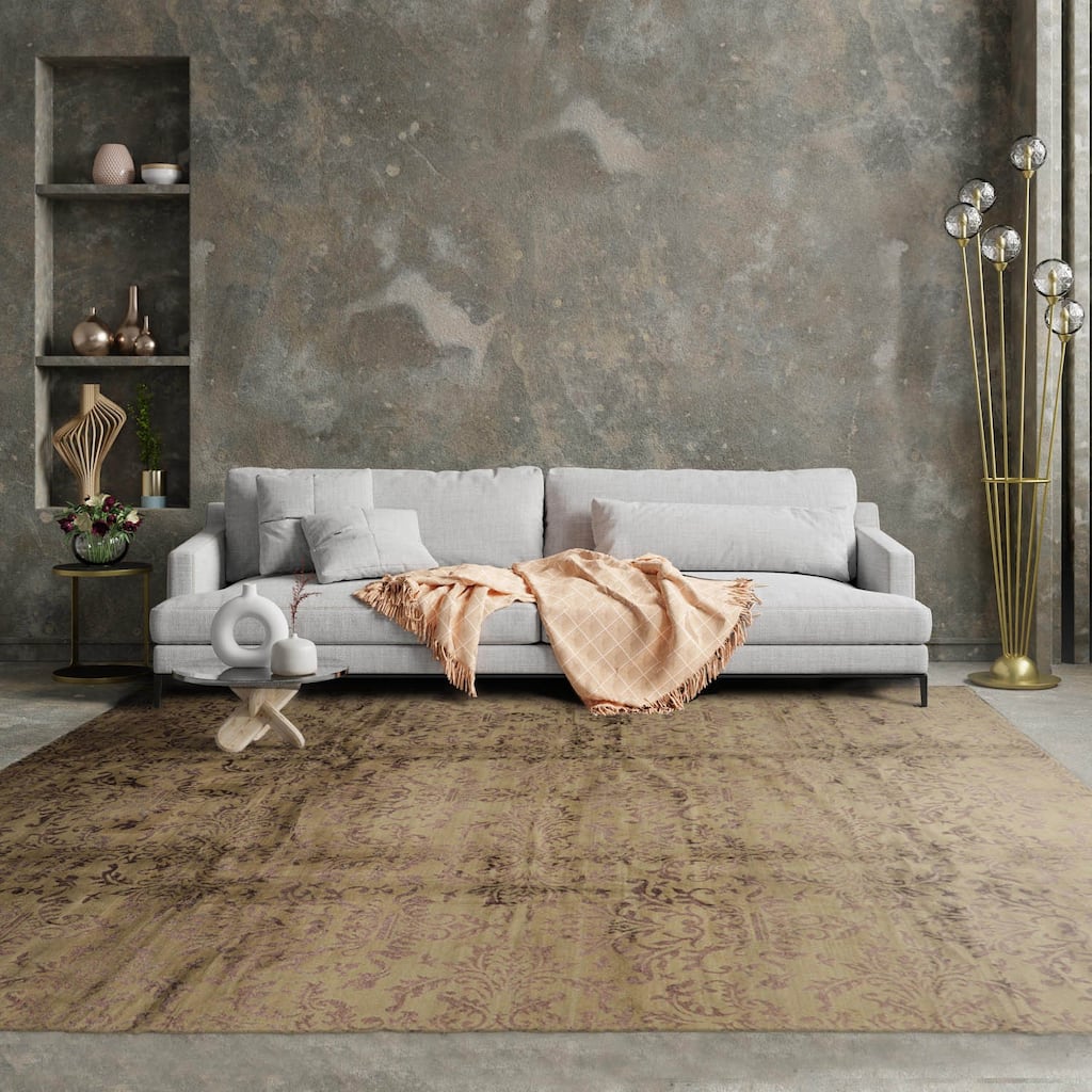 Hand Knotted Damask Moss Tibetan 100% Wool Modern Oriental Area Rug - 9' x 12'