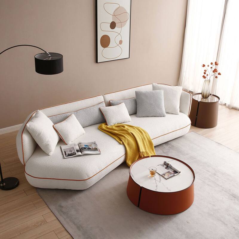 Mid-century Modern Stylish Upholstered Sectional Beige Sofa Curved Sofa for Living Room