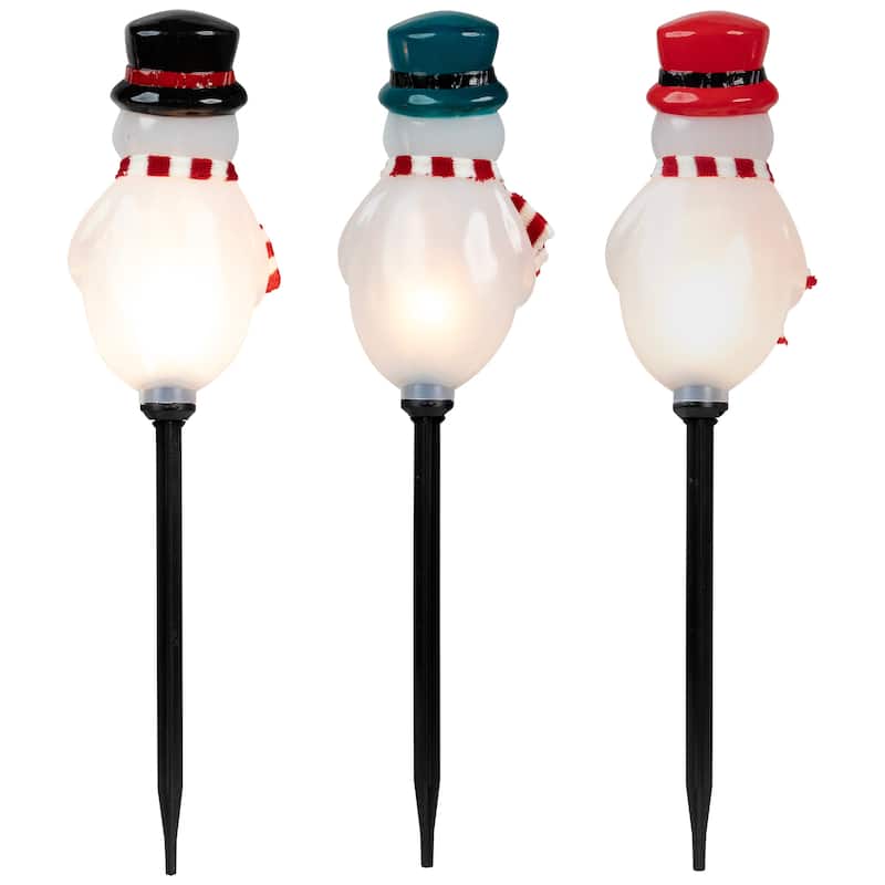 Lighted Snowmen Christmas Pathway Markers - Clear Lights - 4.5' White Wire - 3ct