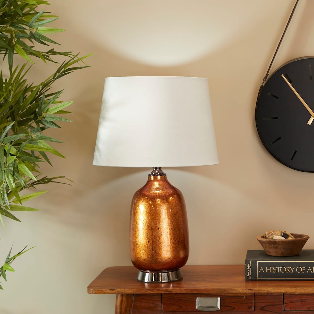 Copper Glass Gourd Style Base Table Lamp with Tapered Shade