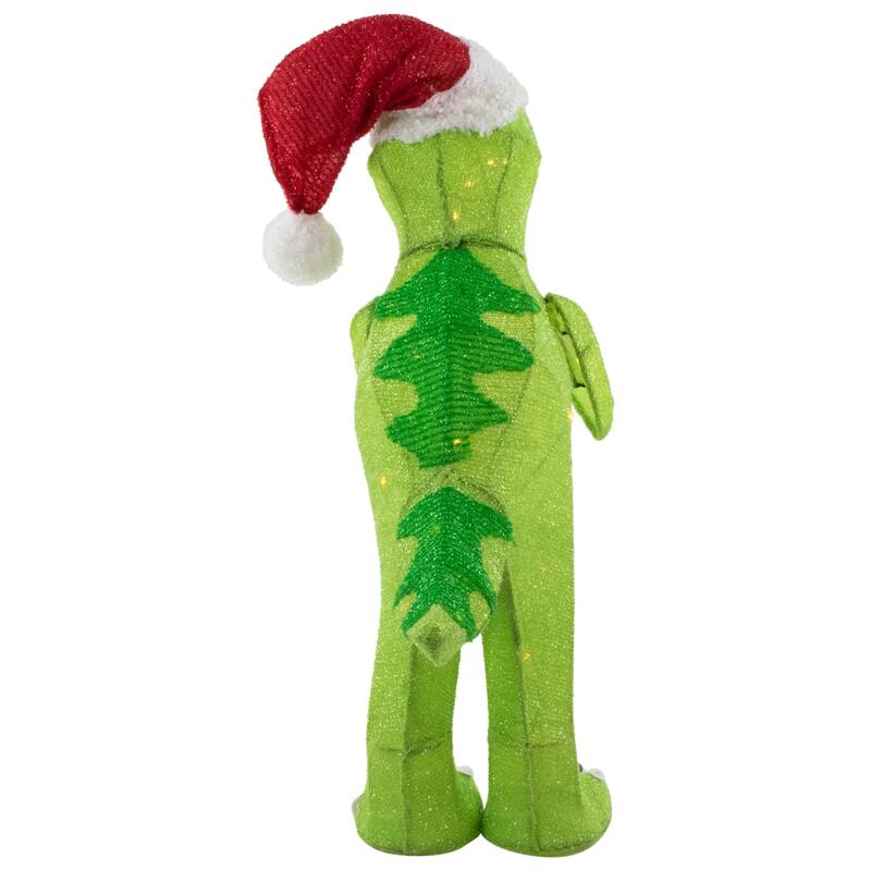 30" LED Lighted Tinsel Santa T-Rex Dinosaur Outdoor Christmas Decoration