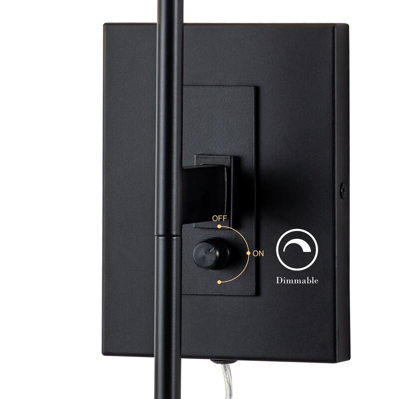 1-Light Matte Black Hardwired/Plug-in Dimmable Indoor Wall Sconce with Fabric Shade