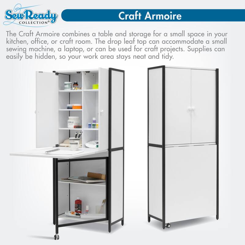 Multipurpose Armoire (58.75" Tall) with Folding Top for Craft, Sewing, Office or Home/ Black/White