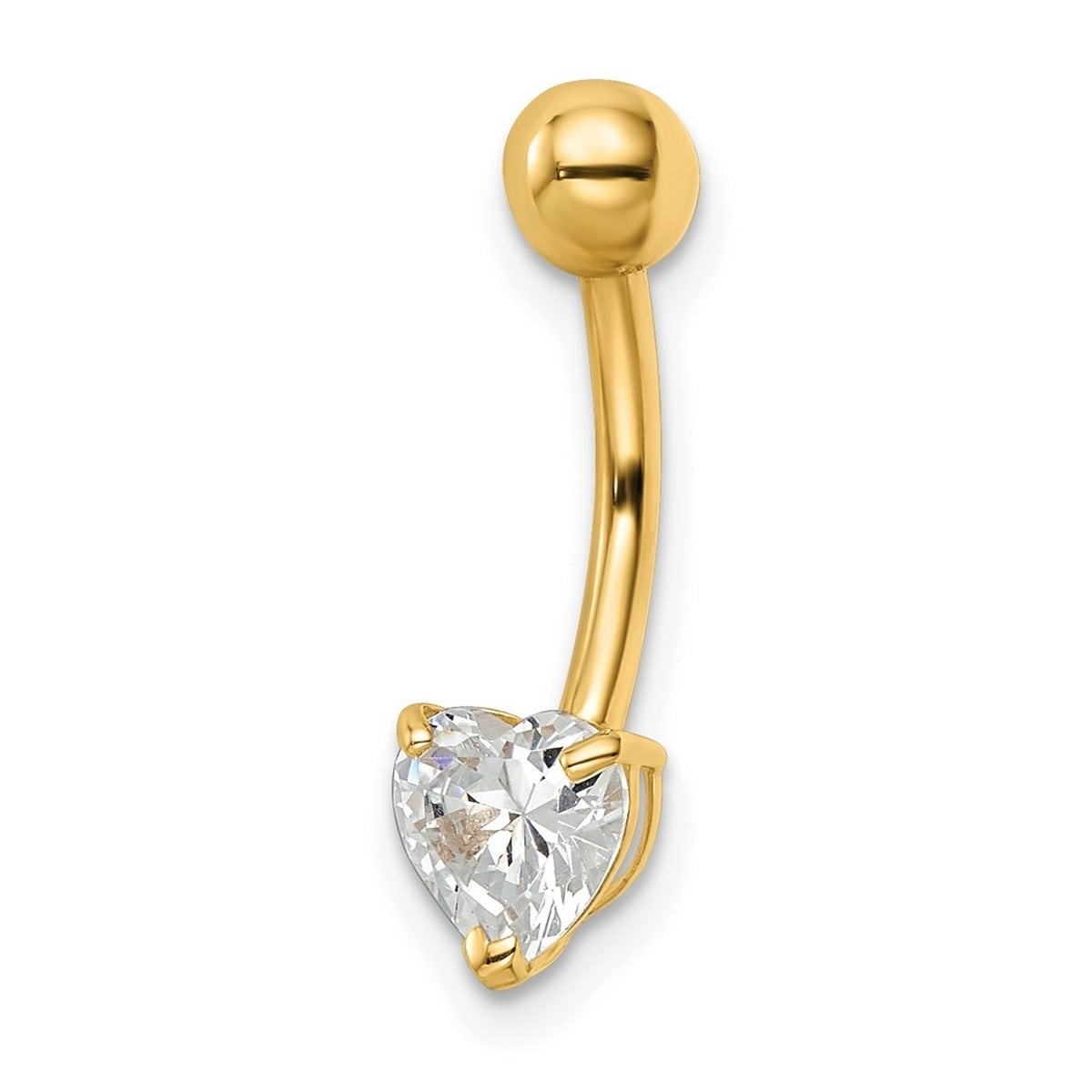 Curata 14k Yellow Gold 14g 6mm Heart Shaped CZ Belly Ring Dangle Piercing