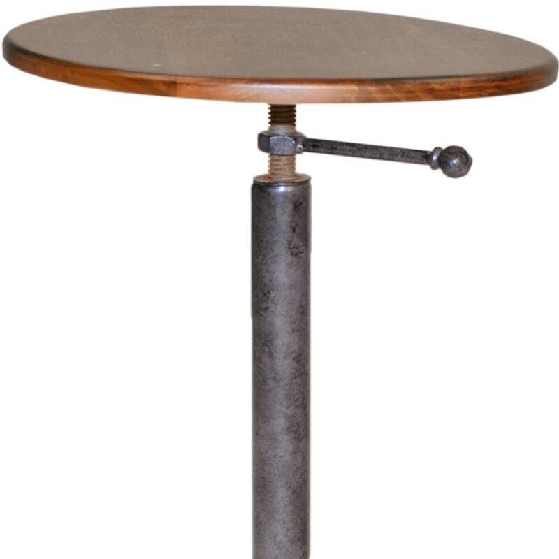Chestnut Solid Wood Top and Grey Iron Base Adjustable Round End Table - 18” x 18” x 22” (D x W x H)