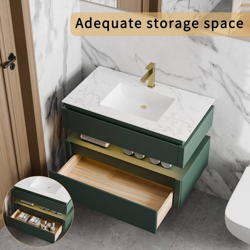 Modland 36" Modern Wall-Mounted Bathroom Vanity with Engineered Stone Countertop & Ceramic Undermount Sink