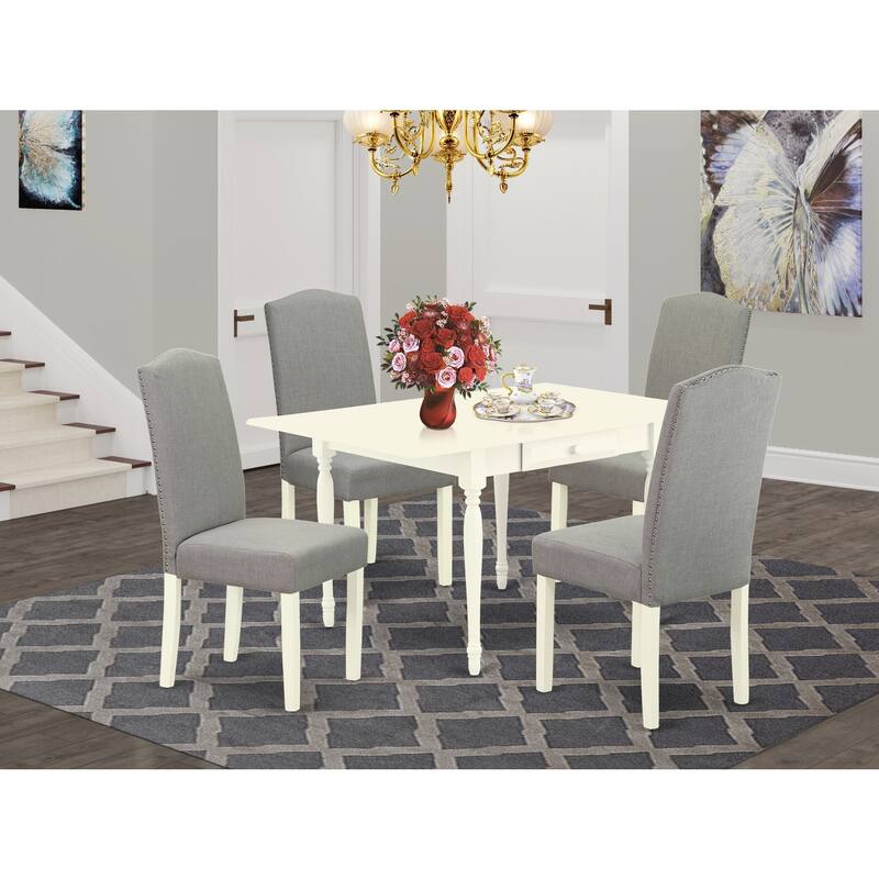 5-Piece Linen White Finish Solid Wood Top Dining Room Set (Seats-4)
