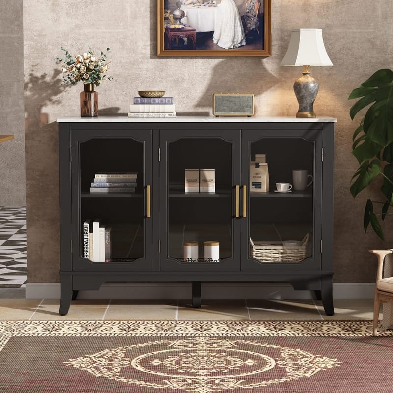3-Doors Storage Cabinet with Large Storage Space for Living Room and Dining Room Storage