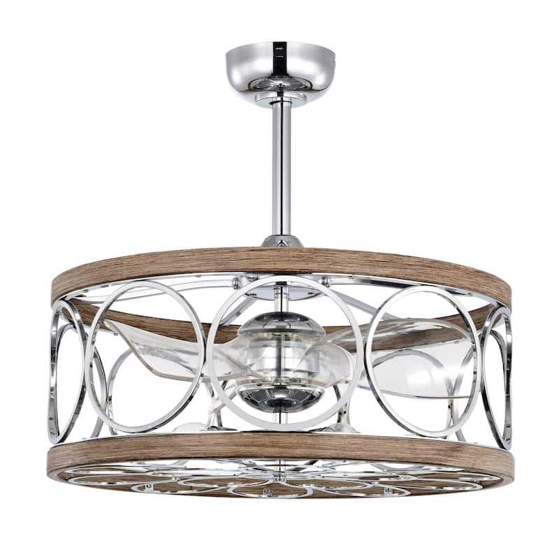 Ofelia 24-inch Chrome and Faux Wood 6 Lights 3 Blades Lighted Ceiling Fan with Remote