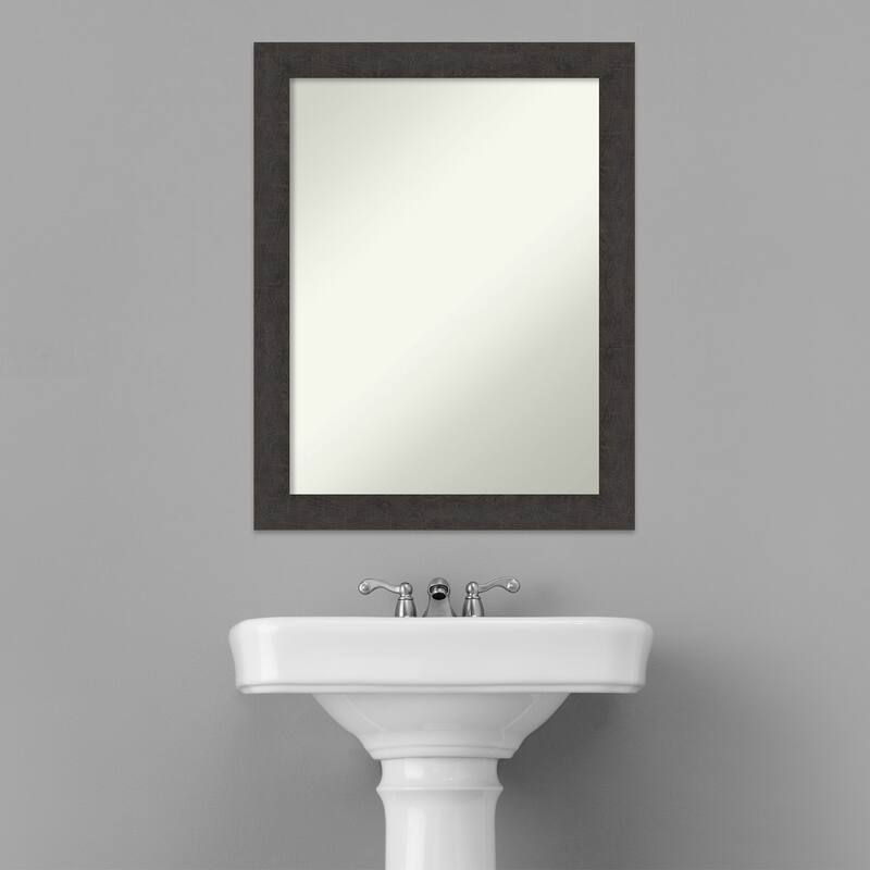 Non-Beveled Bathroom Wall Mirror - Rustic Plank Espresso Narrow Frame