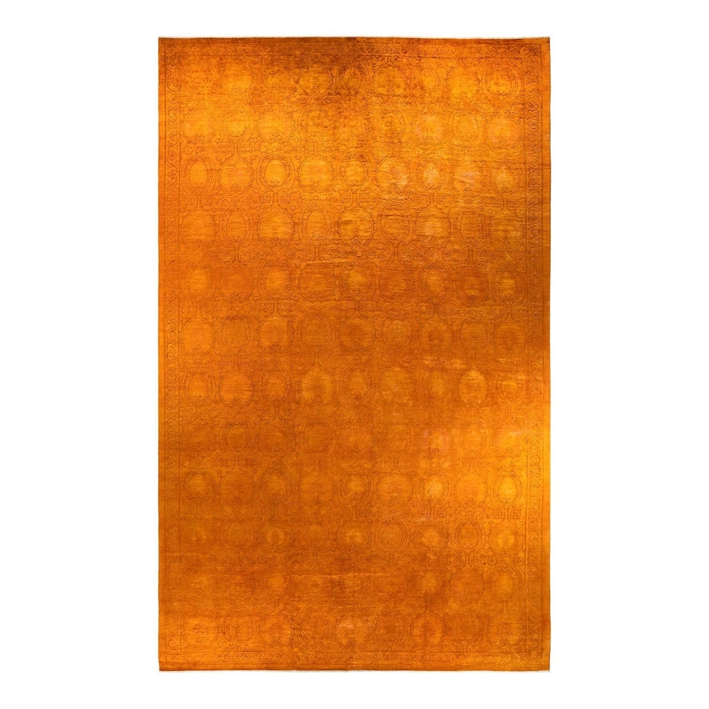Overton Handknotted Wool Vintage Inspired Contemporary Overdyed Orange Area Rug - 19' 7" x 11' 10"