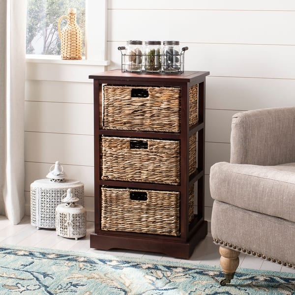 espresso wooden storage cabinet with wicker baskets from