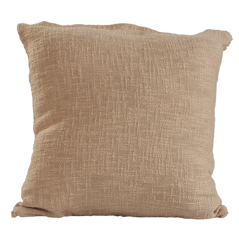 Set of Two Tan Diamond Cotton Throw Pillow With Fringe