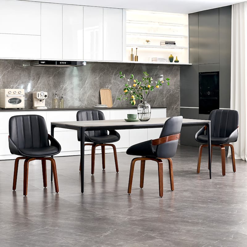 Upholstered Modern Faux Leather Swivel Dining Chairs Bentwood Side Chairs, Set of 2/4/6 - Set of 4 - Black