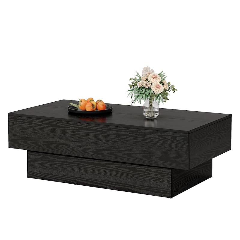 Modern Black Coffee Table, 55-Inch Rectangle Wooden Tea Table