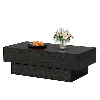 Modern Black Coffee Table, 55-Inch Rectangle Wooden Tea Table