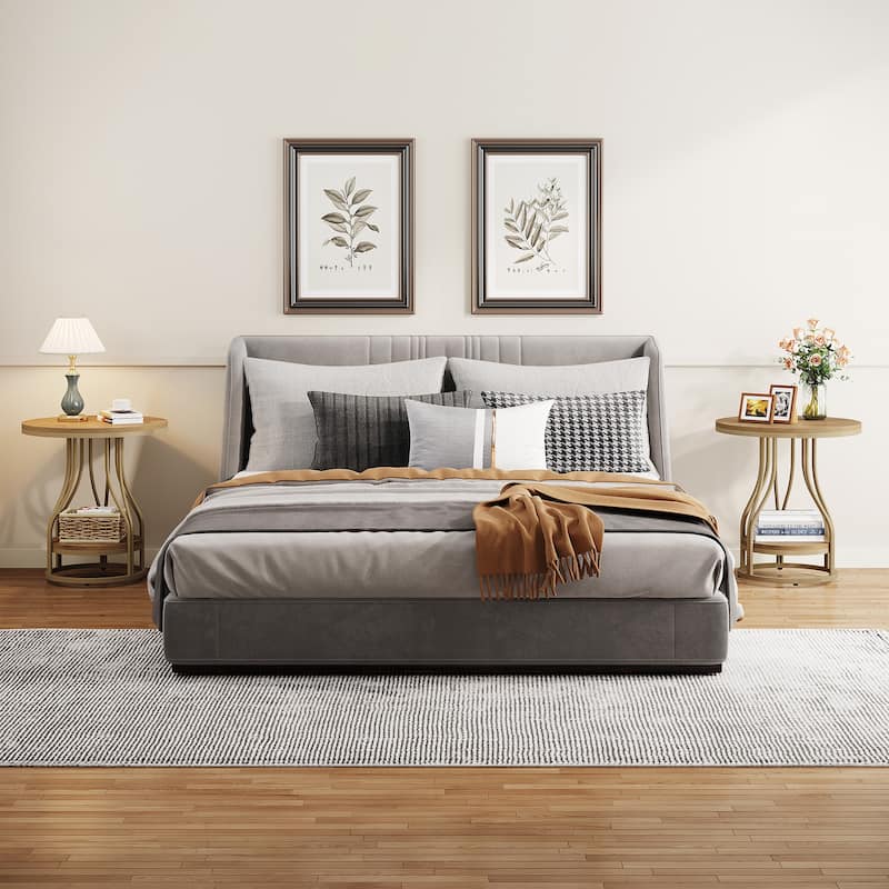 Round End Table, 2-Tier Side Tables, Modern Bedside Table, Small Chirside Tables for Couch Side