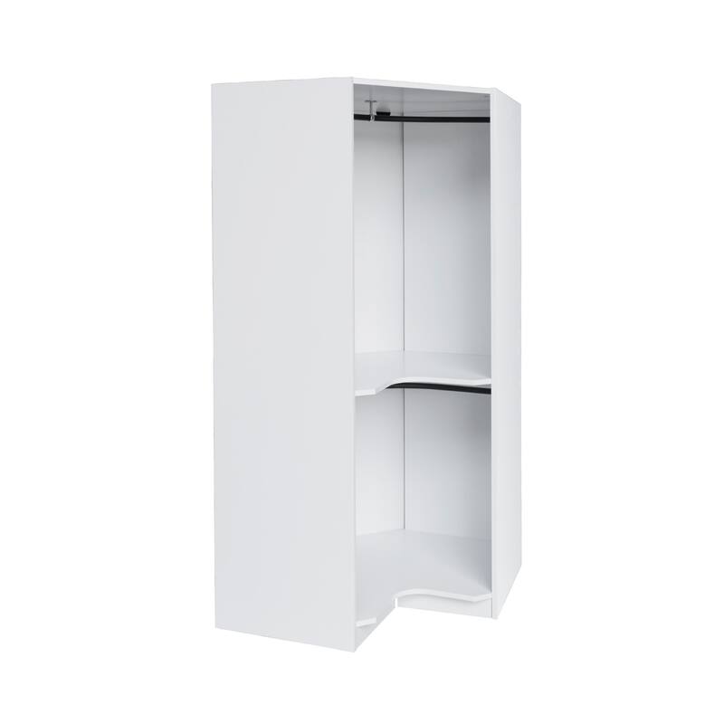 Polygonal Corner Wardrobe Armoire with Clothes Rail, Bedroom Wooden Wardrobe Storage Closets, Open Wardrobe for Bedroom