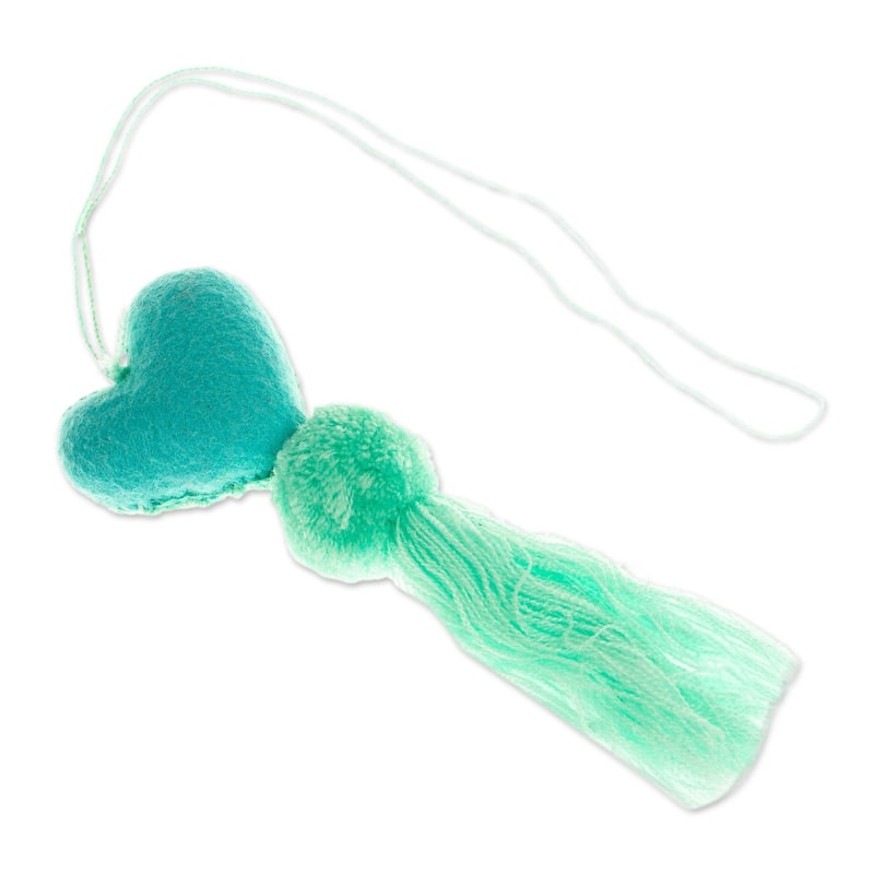 Novica Handmade Little Heart In Mint Wool Felt And Cotton Ornament