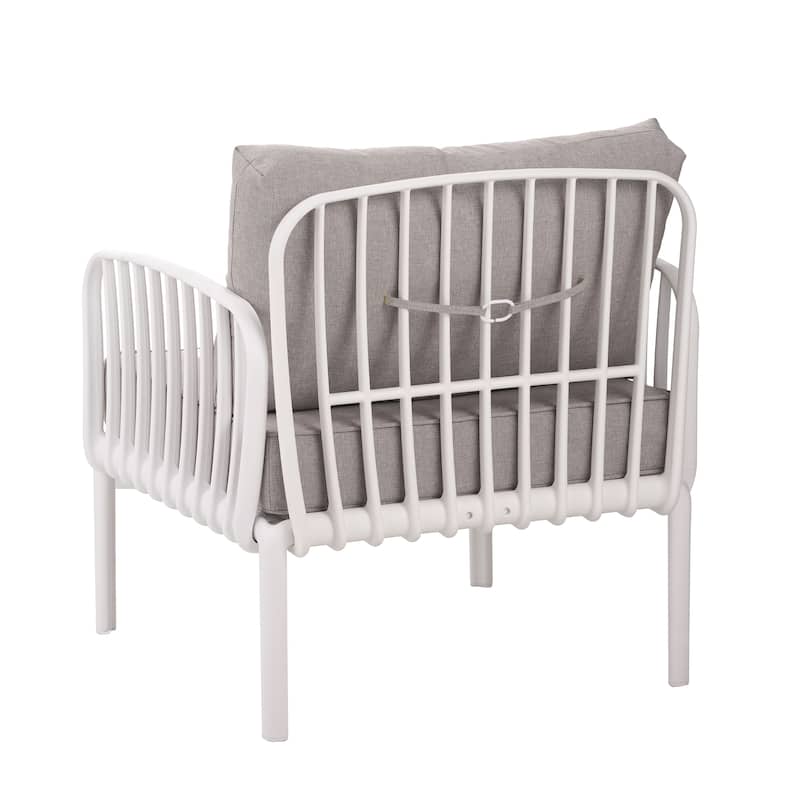 Roomfitters Outdoor Patio Club Chair with Waterproof Cushions, Deep Seating Modern Furniture for Garden or Balcony, White Gray