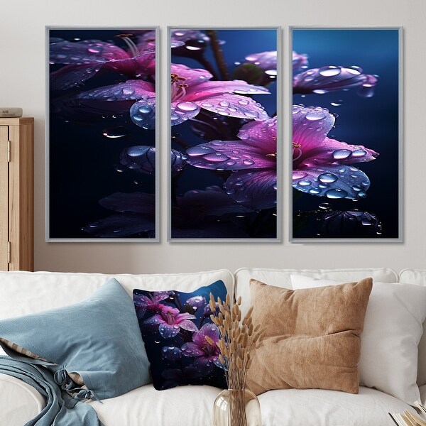 Designart - Magenta Lily Flower Morning Dew Droplets I - Lily Wall