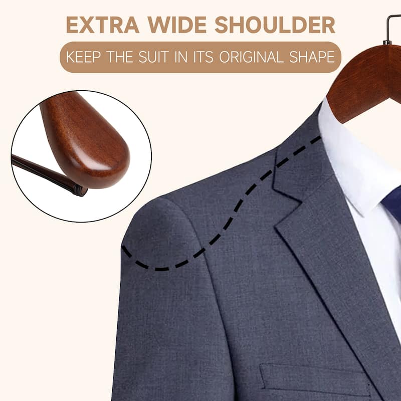 BP4U Premium Wide Shoulder Wooden Suit Hangers, Heavy-Duty Non-Slip Solid Wood Coat Hangers with Locking Bar