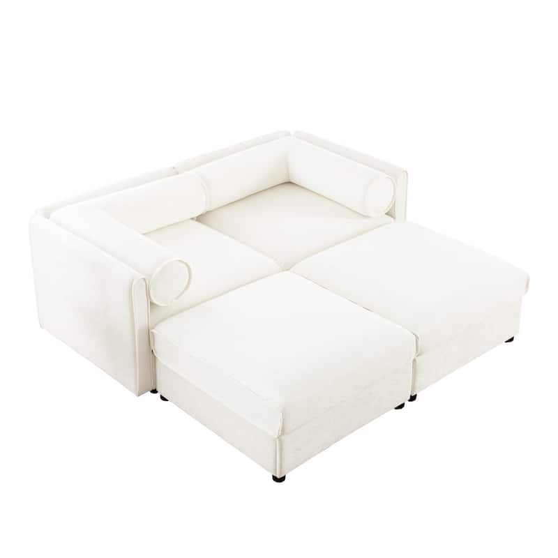 GDFStudio - Marcelline Chenille 2-Seater Sofa With 2 Ottoman