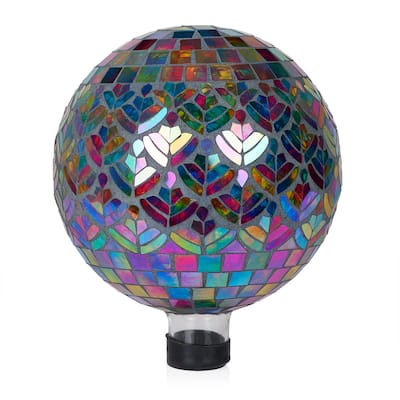 10" Iridescent Glass Mosaic Peacock Gazing Ball