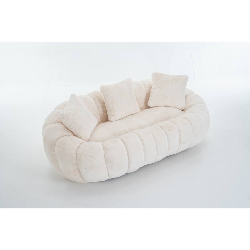 GDFStudio - Floral-Shaped 75.49" Faux Fur Loveseat Sofa with High-Density Foam