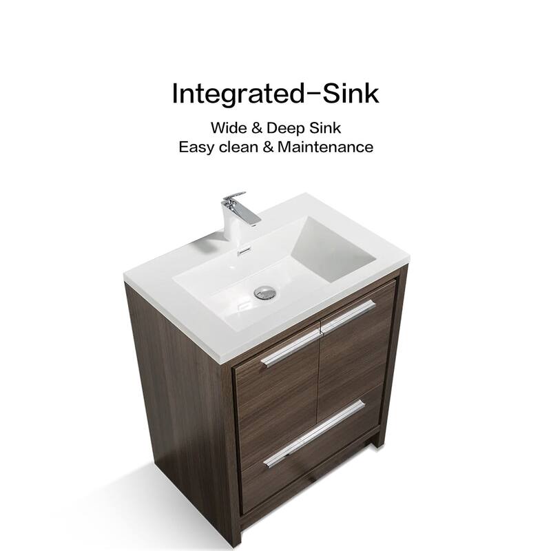 Freestanding Bathroom Vanity Set in Grey Oak with Integrated Solid Surface Sink