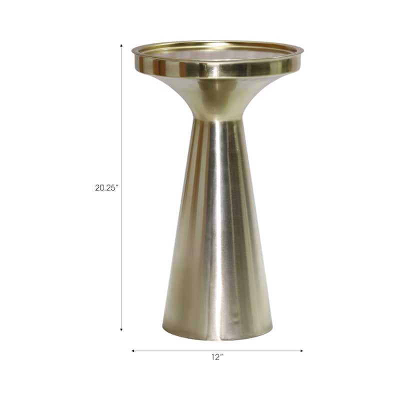 Metal Side Table Round Tray Top Tapered Base Narrow Accent - 20" Gold - 12" x 12" x 20"