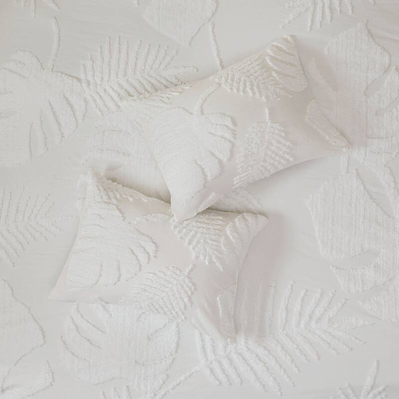 Madison Park Osanna White Tufted Cotton Chenille Palm Duvet Cover Set