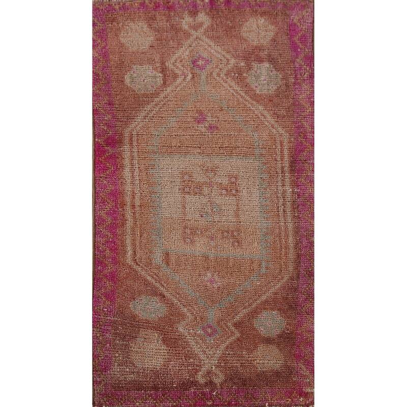 Hand Knotted Oriental 100% Wool Carpet Transitional Tribal Brown Anatolian Area Rug - 3' 1'' X 1' 7''