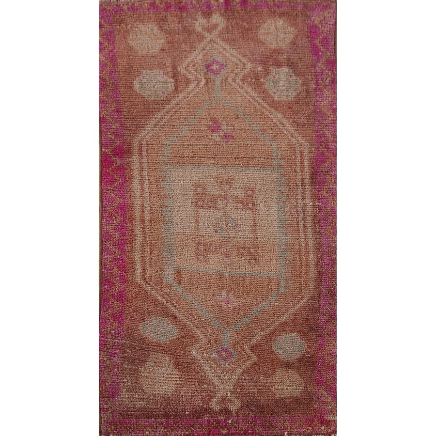 Hand Knotted Oriental 100% Wool Carpet Transitional Tribal Brown Anatolian Area Rug - 3' 1'' X 1' 7''