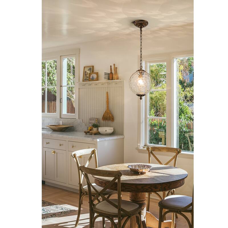 Industrial 1 - Light 11.8" W Retro French Globe Glass Pendant For Kitchen Island