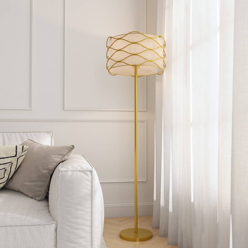 Acroma Standard Adjustable FloorLamp with Fabric Wavy Shade