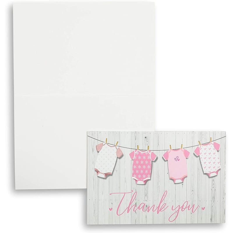 Paper Junkie 60-Pack Girl Baby Shower Thank You Cards with Envelopes and Stickers, 6x4 in