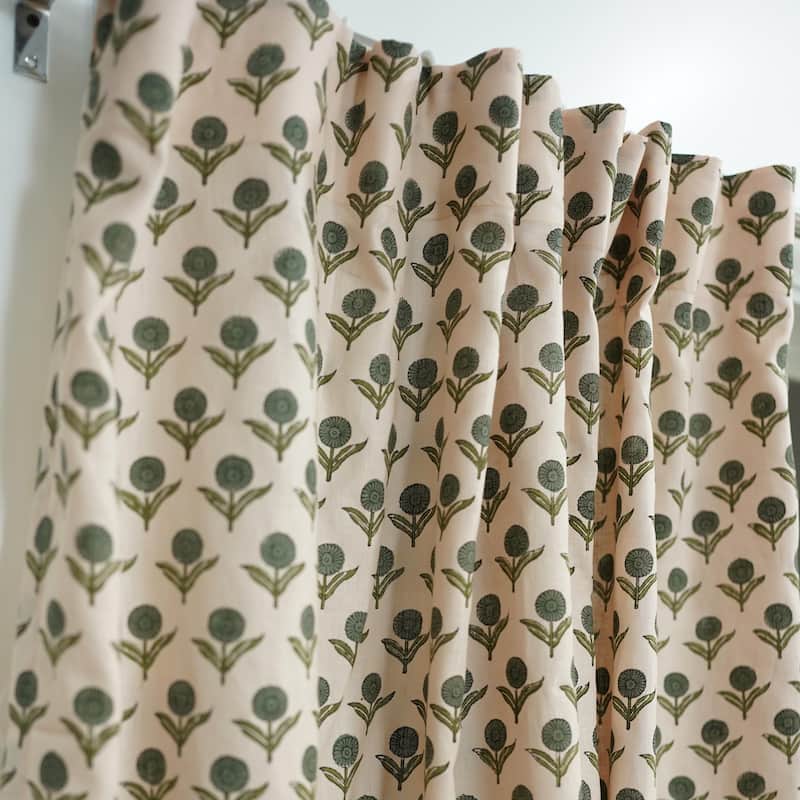 Fabdivine Block Print Curtain or Drape Decorative Home Accent Bed or Living Room - Gandapushp- Brown, Grey - 54" X 120"