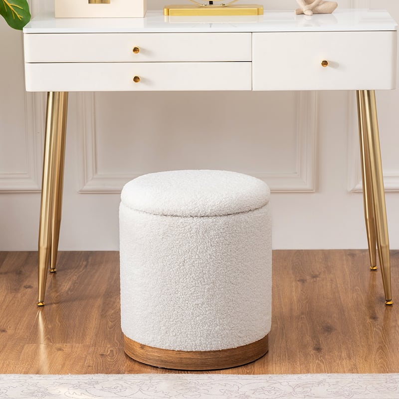 Adeco Velvet Round Storage Stool Gold Plating Base Storage Ottoman