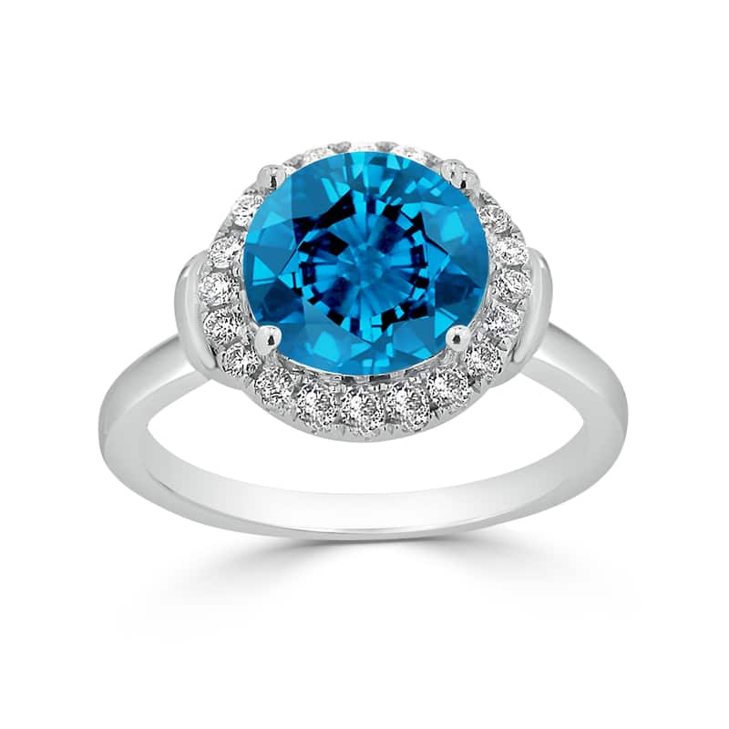Auriya 3 5/8ct Round Swiss Blue Topaz and Halo Diamond Engagement Ring 1/4ctw 14k Gold