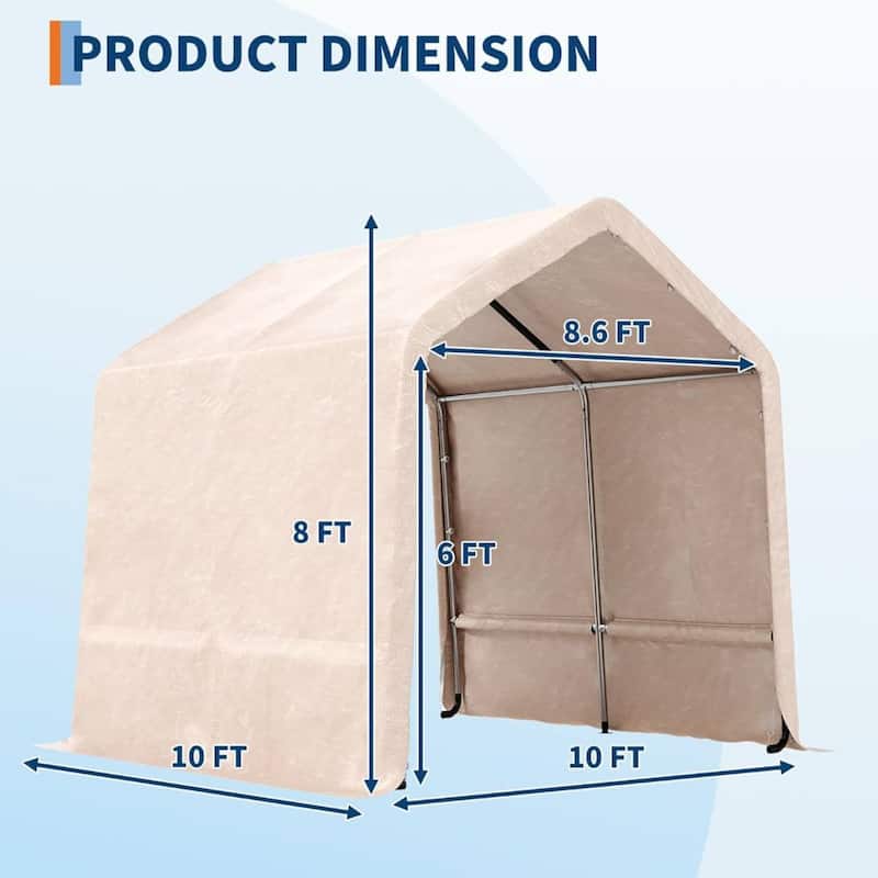10x10 FT Portable Outdoor Storage Shed, Carport for Motorcycle, Firewood, Garden and Tools