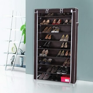 10 Tiers Shoe Rack with Dustproof Cover Closet Shoe Storage Cabinet Organizer 