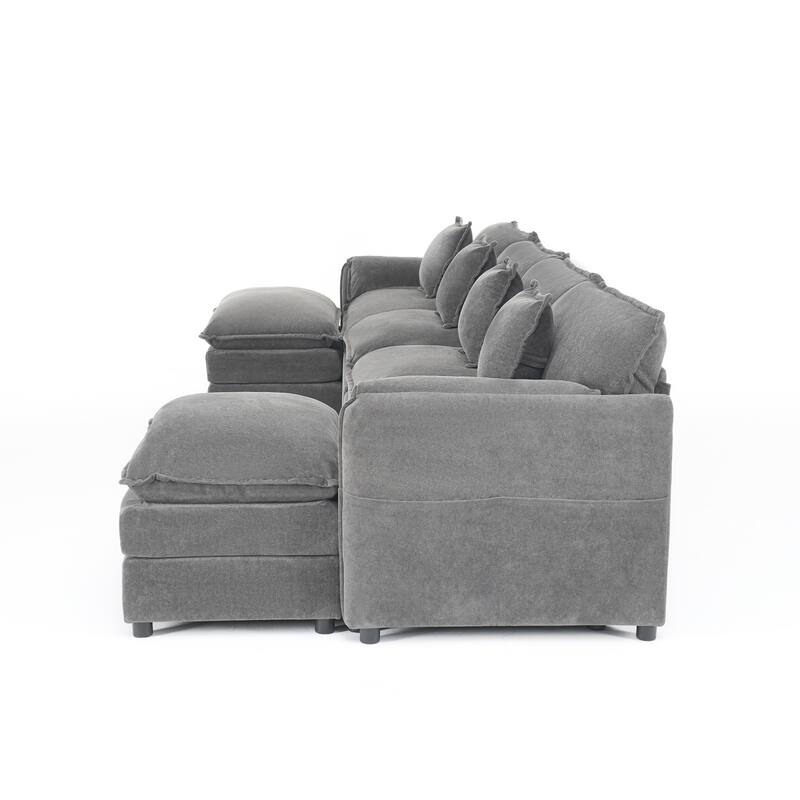 GDFStudio - 6-Piece Modular U-Shaped 143.31" Sectional Sofa with 2 Movable Ottomans