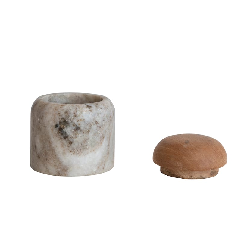 Marble Canister with Wood Lid - 2.3"L x 2.3"W x 2.8"H