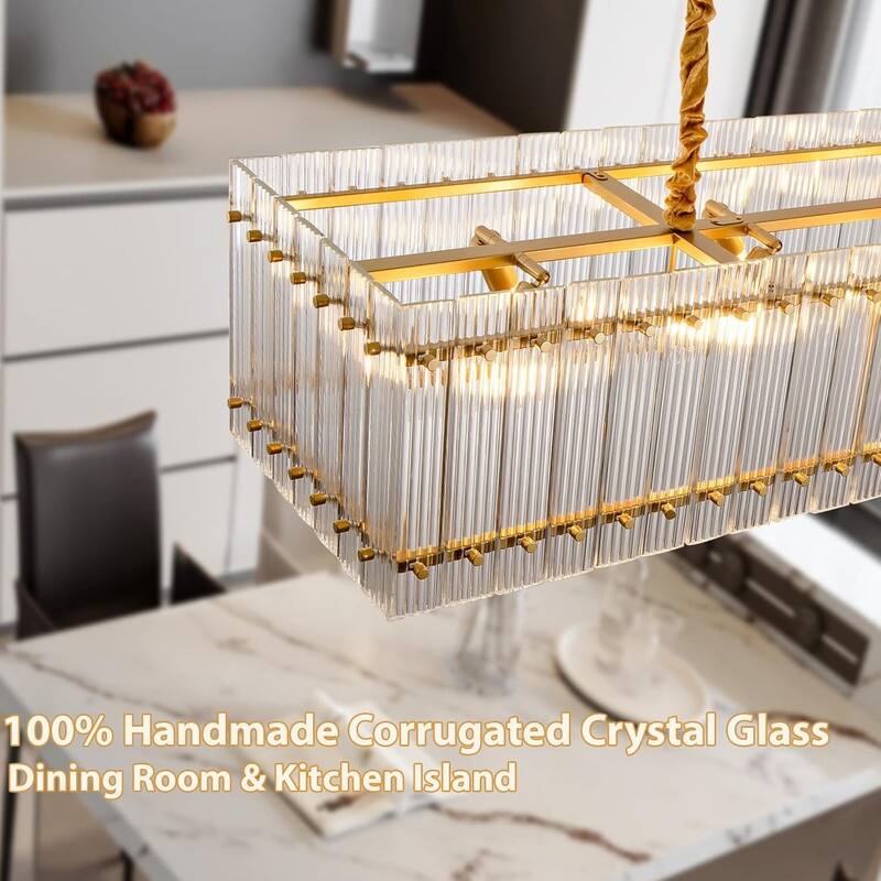 KAYLA 54" 10-Lights Black Luxury Linear Chandelier, Modern Chandelier