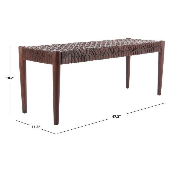 dimension image slide 0 of 4, SAFAVIEH Bandelier Wood and Leather Bench. - 47" W x 16" D x 19" H