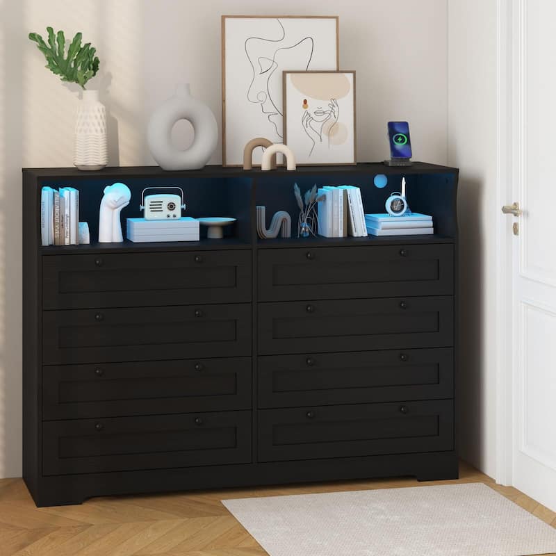8 Drawers Wooden Dressers with Charging Station